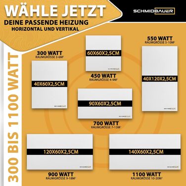 Інфрачервоний обігрівач SCHMIDBAUER Concept 900 Вт - вкл. монтажні аксесуари - настінний/стельовий кронштейн Easy Click - захист від перегріву - безрамний зварний - порошкове покриття 900 Вт (9-18 м)