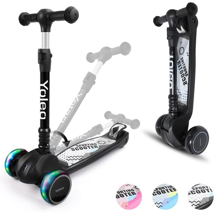 Дитячий самокат YOLEO дитячий самокат триколісний самокат зі світлодіодними колесами, 2-колісні задні гальма, 4 регульовані по вис
