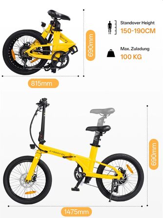 Складаний електровелосипед C10 20 дюймів, вага лише 18,6 кг, двигун 250 Вт, акумулятор 345,6 Втгод, електровелосипед із 7-швидкісною коробкою передач Shimano, запас ходу до 100 км, швидкість 25 км/год, РК-дисплей, ідеально підходить для поїздок на автофур