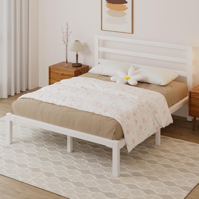 Ліжко 120200 см, металевий каркас ліжка з платформою, узголів&39ям та узніжжям, місце для зберігання речей під ліжком, рейкова основа не потрібна, легке складання, сучасне, біле 120 x 200 см