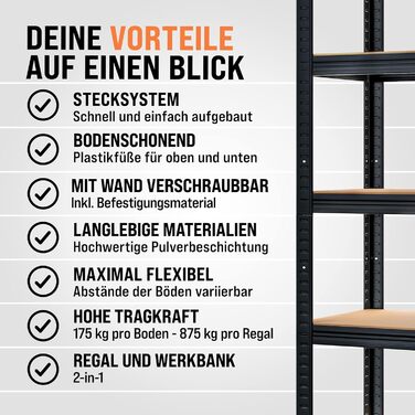 Стелаж Monzana 2 шт. для важких умов експлуатації 180x90x40 см Чорний матеріал для складання 1750 кг 10 полиць МДФ Стелажі для підвалу Стелажі для зберігання Безболтові стелажі Металеві стелажі Стелажі для майстерні