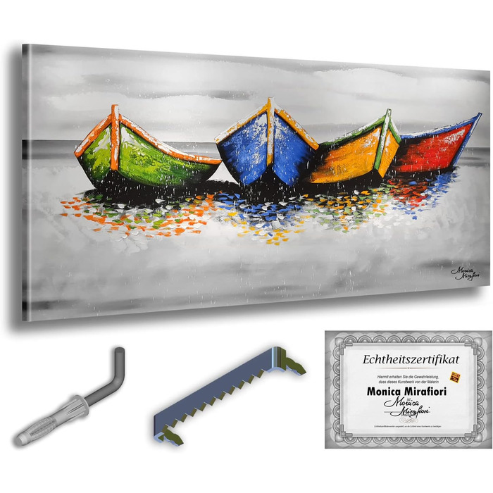 Моніка Мірафьорі I 100 РУЧНИЙ РОЗПИС I Картина Човни на пляжі 120х60 см Картина Ручний розпис Акриловий живопис Дуже великий акрил