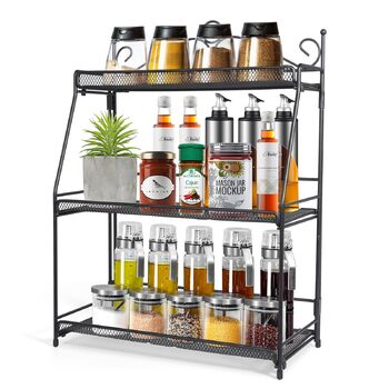 Стійка для спецій Uten, 3-рівнева металева кухонна полиця, складна та міцна, для стільниці, кухні, ванної кімнати, чорного кольору