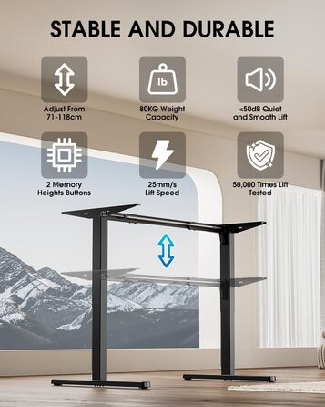 Каркас столу з регулюванням висоти та кабельним лотком, електрично регульований по висоті каркас столу з потужним двигуном, контролером пам&39яті та функцією захисту від зіткнень (чорний)