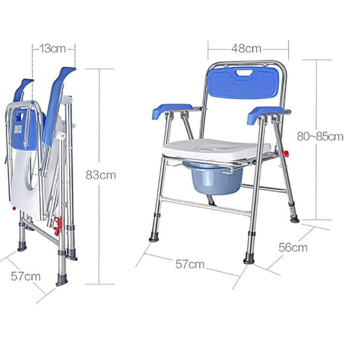 Складаний туалетний стілець, приліжкове крісло, регульоване по висоті та ширині, крісло для душу з підлокітниками та спинкою, туалетне крісло з м'яким сидінням