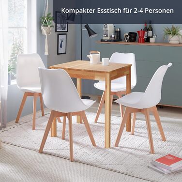 Обідній стіл KHG з масиву дуба 70x60 см - сільський стиль, прямий край, для 2-4 осіб, позачасовий дерев&39яний стіл, компактний, висота 75 см - маленький та міцний кухонний стіл 70 x 60 см, дуб