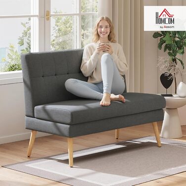 Місний диван HOMCOM з лляним виглядом, спинка з м&39якою оббивкою, невеликий сучасний м&39який диван, 118 см, м&39який двоспальний диван з дерев&39яними ніжками для віталень, невеликі приміщення, темно-сірий, 2-