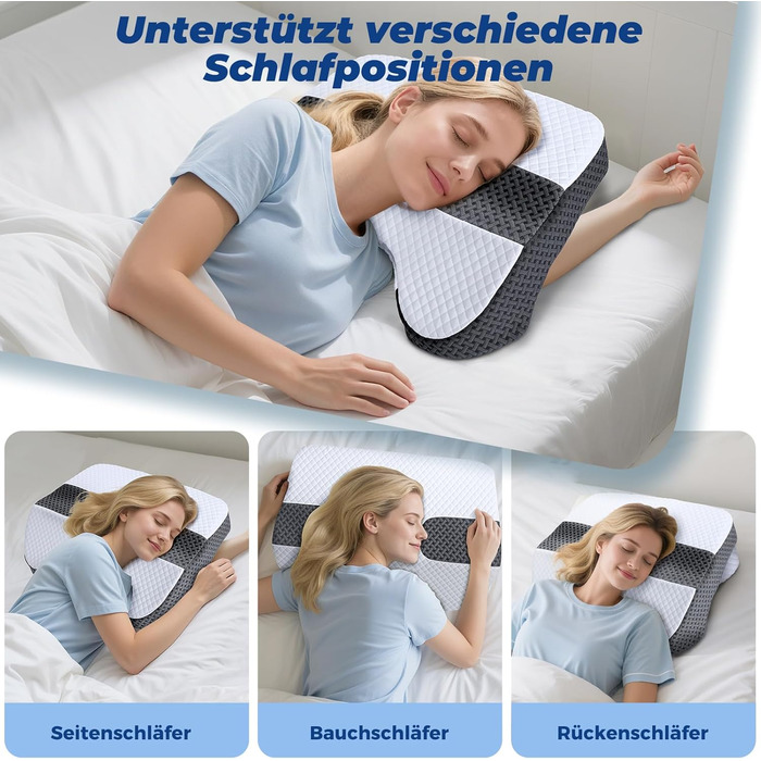 Подушка SAHEYER для сну на боці з проймою, ергономічна ортопедична подушка 2-в-1 для шиї та плечей, подушка з піни з ефектом пам&39яті з 3 проймами для сну на боці, спині та животі, чорно-білий колір