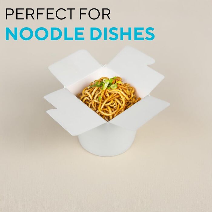 Коробки для локшини Enpack білого кольору, 750 мл/26 унцій, виготовлені з міцного крафт-паперу, 500 штук - Штабелювані, багаторазово закриваються, екологічні азійські коробки для транспортування азійської локшини та інших страв на винос. Білий колір, 26 у