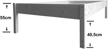 Дерев&39яне ліжко, підняте ліжко, ліжко для людей похилого віку, 120x200 см, ліжко з масиву дерева, дерево 120 масив (120 см x 200 см, висота ліжка 55 см) 120 см x 200 см висота ліжка 55 см