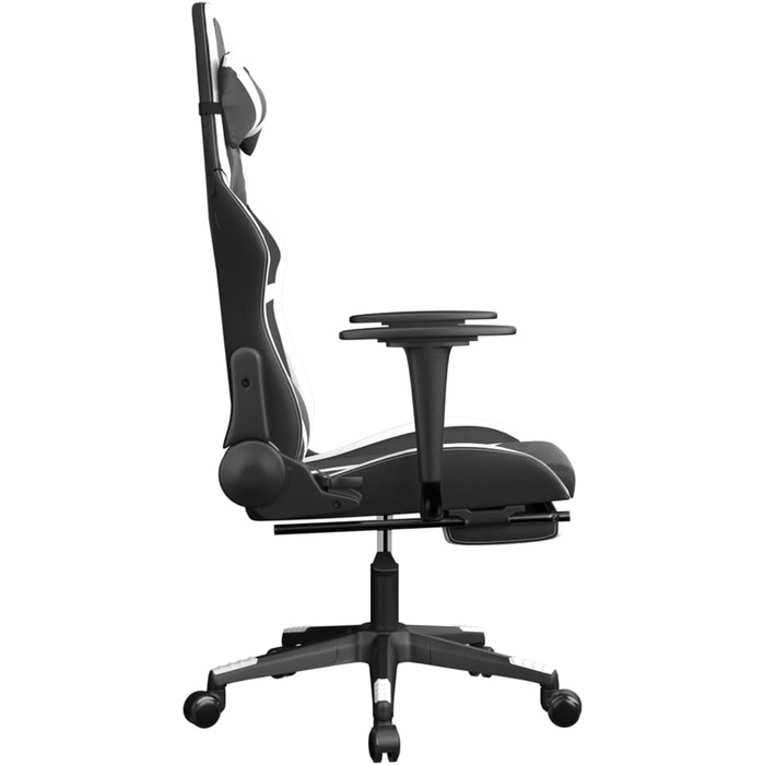 Геймерське крісло з підставкою для ніг, чорно-біле крісло зі штучної шкіри, модель 3143681