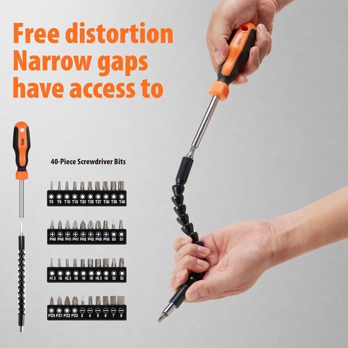 Набір магнітних викруток Sinoer 70 предметів у кейсі плоскі, хрестоподібні, Torx, шестигранники, квадратні, Pozidriv та прецизійні викрутки