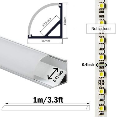 Профіль LED Alu 45 - 6x100 см Світлодіодний алюмінієвий профіль для світлодіодних стрічок/стрічок з білою молочною кришкою, торцевими кришками та монтажним кронштейном V6*1 м