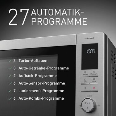 Комбінована мікрохвильова піч Panasonic NN-CD87 (1000 Вт, з гарячим повітрям і грилем, інверторна мікрохвильова піч, 34 літри) нержавіюча сталь, срібляста одинарна мікрохвильова піч NN-CD87