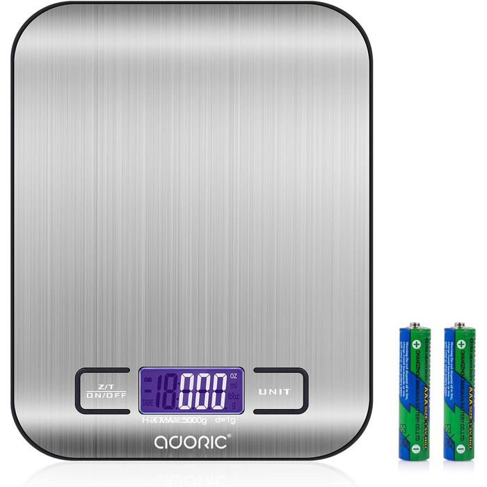 Професійні електронні ваги, кухонні ваги з РК-дисплеєм - чудова точність до 1 г (максимальна вага 5 кг) - сріблястий