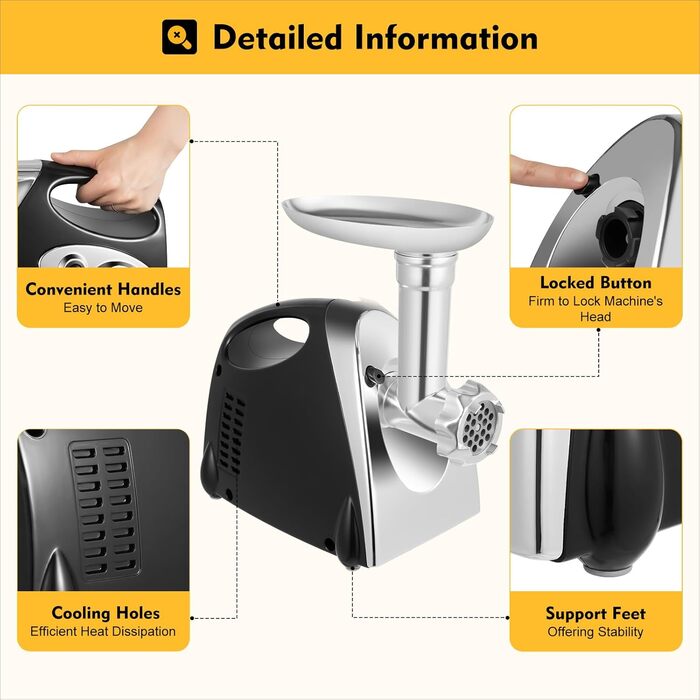 Електрична м'ясорубка Garbenat 800 Вт М'ясорубка для фаршу Електрична м'ясорубка з ковбасним наповнювачем і 3 шліфувальними пласти