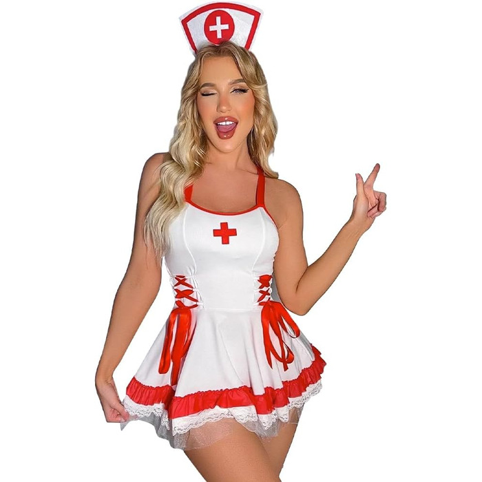 Жіночий костюм медсестри Funlure для рольових ігор, білий, з регульованими бретелями, універсальний розмір