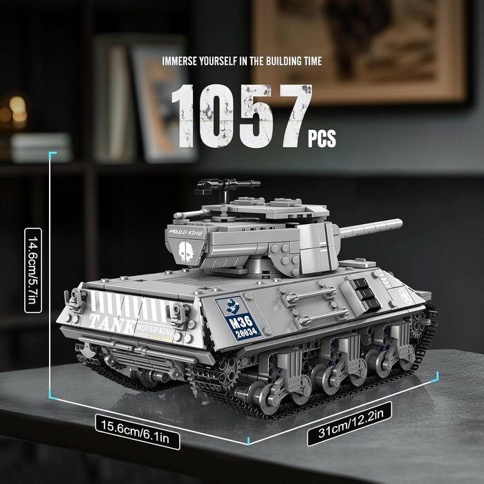Військовий подарунок для дорослих Набір затискних блоків для танків, 20034 Technic Tank Building Blocks, 1057 Pieces M26 Remoteled