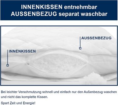 Подушка Irisette Vitamed - Зроблено в Німеччині - Подушка зі знімним чохлом з чистої бавовни, 40 x 80 см, сертифікована Oeko-Tex 40 x 80 см - комплект з 1 предмета