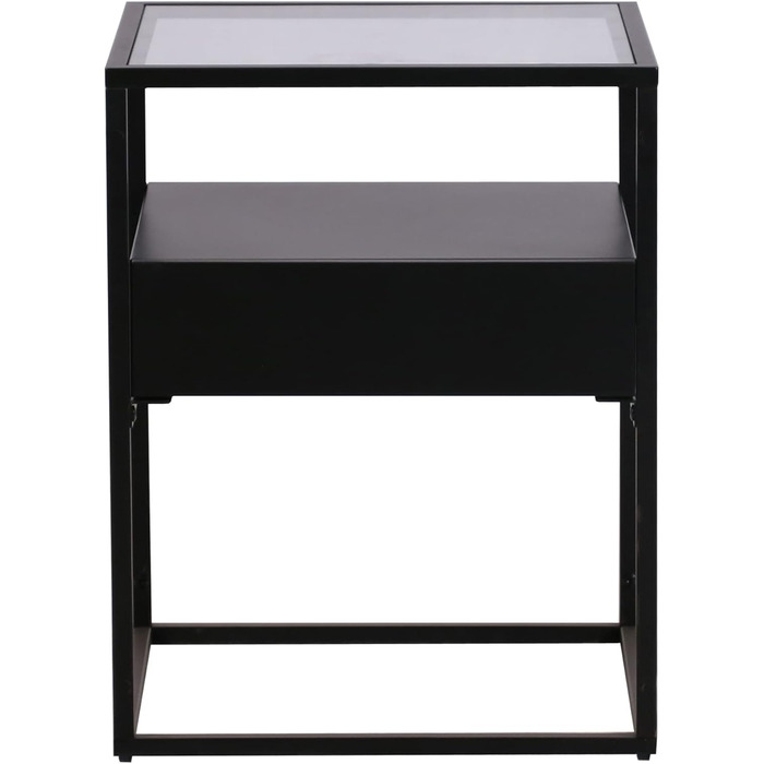 Журнальний столик Vissenbjerg, тумбочка з 1 шухлядою, стіл для вітальні, 51 x 40 x 40 см, столик для дивана, стільниця із загартованого скла, квадратний металевий каркас, чорний, матовий