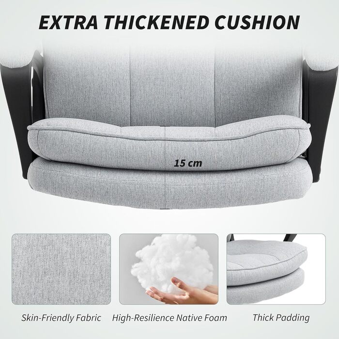 Офісне крісло керівника HOMCOM, тканинне комп&39ютерне крісло з двошаровою оббивкою, висока спинка, безшумні поворотні колеса, підлокітники, регулювання висоти, функція нахилу для домашнього використання, світло-сірий колір