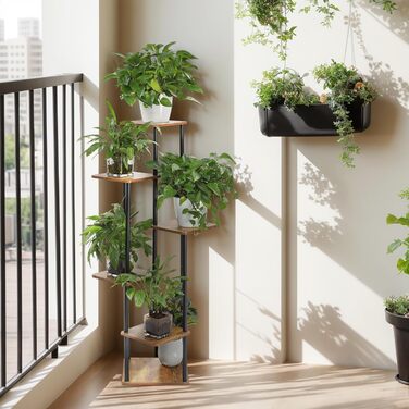 Рівнева підставка для рослин, підставка для квітів, металевий та дерев&39яний квітковий табурет, квіткові драбини, полиця для квітів, підставка для квіткових горщиків, підставка для рослин для балкону, саду, вітальні, чорна (чорна, 6 рівнів) чорна 6 рівні