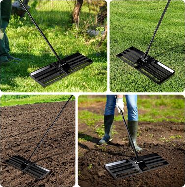Вирівнювальний граблі Rasen Rakel з нержавіючої сталі для видалення піску та підсипки газону, 75x25 см, ручка 200 см - чорний