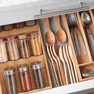 Шухляда для спецій Relaxdays, бамбук, ВxШxГ 5 x 20 x 38 см, 3 яруси, шухляда-вставка для спецій, тримач для спецій, натуральний колір 1