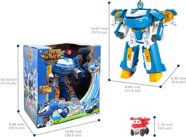 Робот-трансформер Super Wings 3-в-1 Світовий літак-трансформер зі світловими та звуковими ефектами, з реактивним літаком-трансформером 2'', іграшка-трансформер для хлопчиків та дівчаток віком від 3 років і старше