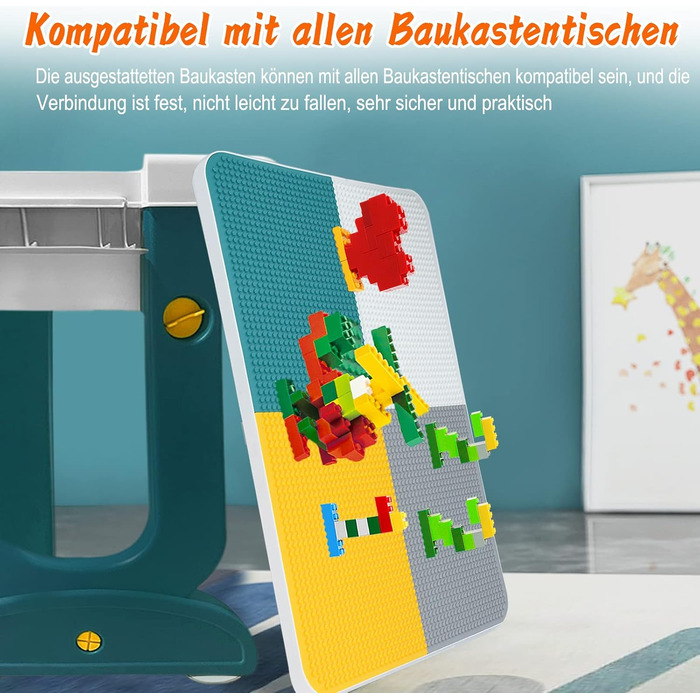Дитячий настільний ігровий стіл AufuN 5-в-1 з регульованою висотою та стільцями, ігровий стіл, великий багатофункціональний набір будівельних блоків, пісочниця з місцем для зберігання, 2 стільці, подарунок для хлопчиків та дівчаток 63 x 47 x 56 см