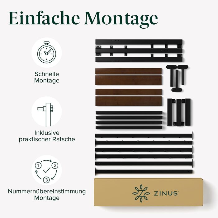 Ліжко Zinus Kai каркас 90 x 200 см з бамбуковим узголів&39ям - Металеве ліжко 90x200 з металевою рейковою основою - Платформа заввишки 80 см з простором під нею - Пружинний матрац не потрібен - Чорно-коричневий 90x200 см Стиль B