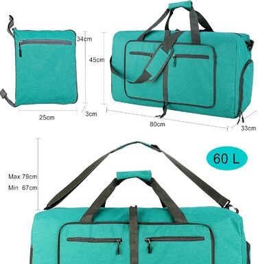 Спортивна сумка-валіза 60л, складана, водонепроникна, з відділенням для взуття, для подорожей, спорту, тренувань, відпочинку (колір зелений конопляний)
