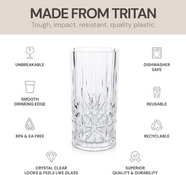 Стакани для пиття Myrtle Beach, високі, прозорі, набір з 4 шт. , ударостійкі, можна мити в посудомийній машині, пластик Tritan, не