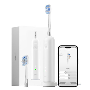 Звукова зубна щітка з 6 режимами чищення та акумулятором на 70 днів, 60 осциляції, контроль тиску, 2 інтелектуальні насадки (ABS Білий)