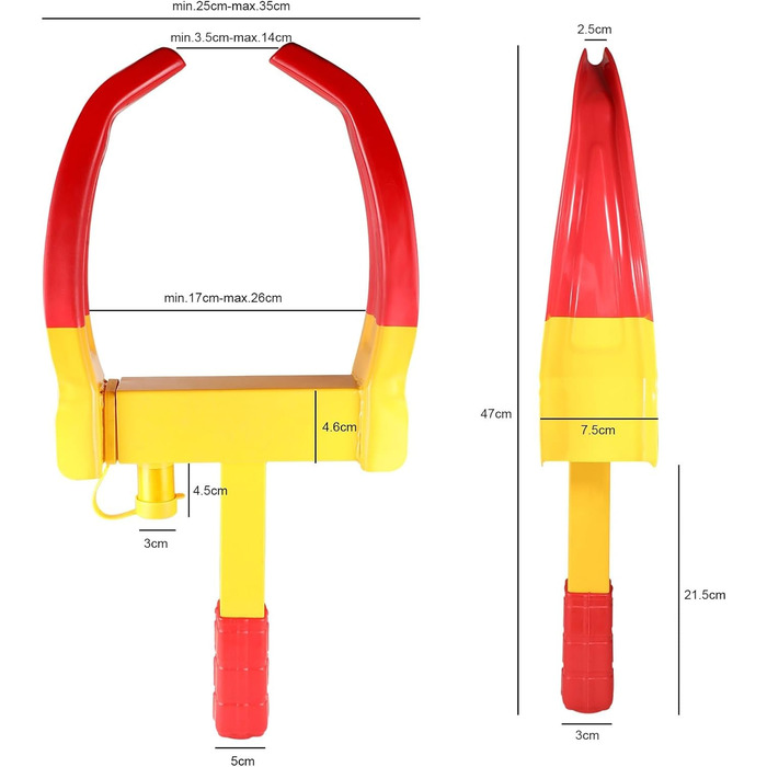 Замок причепа Паркувальний кіготь, Іммобілайзер Колесо Кіготь Шина Кіготь Паркувальний кіготь Протиугінний пристрій для колісних затискачів, універсальний, регульований для легкових автомобілів, караванів, причепів, захист ПВХ, антиболтовий замок