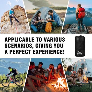 Бавовняна підкладка для спального мішка, надлегкий дорожній спальний мішок, дорожній спальний мішок із двосторонньою блискавкою, підкладка для спального мішка з мікрофібри з кишенею для подушки для кемпінгу та походів, чорний