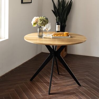 Затишний круглий обідній стіл, маленький столик, кухонний стіл, обідній стіл на 4 особи, для кухні, вітальні, офісу, 100x100x75 см, дуб чорний