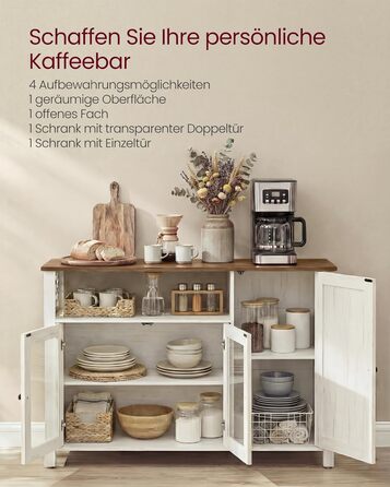 Сервант, Кухонна шафа, Шафа для зберігання, з 3 дверцятами, для вітальні, кухні, їдальні, 33 x 110 x 75 см, Сільський стиль, Медово-коричневий - Вінтажний білий LSC096WJ02 Медово-коричневий Вінтажний білий