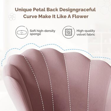 М&39яке крісло, обідній стілець, стілець для туалетного столика, оксамитове крісло, спинка у формі пелюсток, крісло із золотими металевими ніжками, вантажопідйомність до 150 кг, рожевий