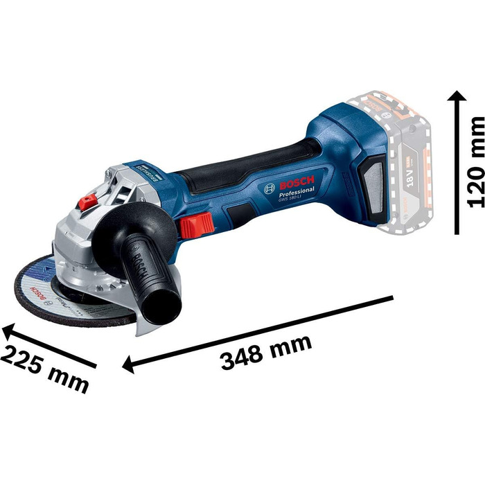 Акумуляторна кутова шліфувальна машина Bosch Professional GWS 180,LI (18 вольт, SOLO, Ø диска 125 мм, у коробці) 125 мм / 4,9 дюйм