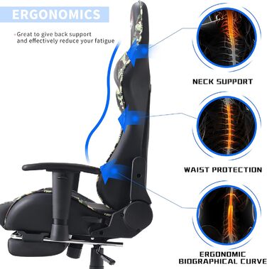 Ігрове крісло ALEAVIC з підставкою для ніг, гоночне крісло, ергономічне офісне крісло, ігрове крісло для ПК, висока спинка. (камуфляжний колір)