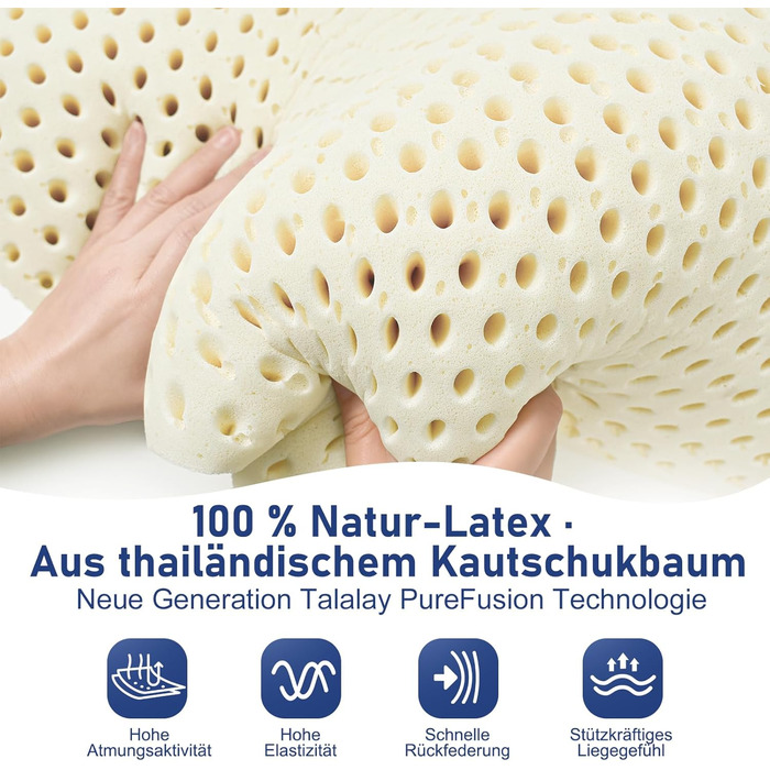 Плоска подушка з натурального латексу, ультратонка подушка для тих, хто спить на животі, тонка латексна подушка допомагає зняти тиск, ідеальна упаковка (розмір Queen (72407 см))