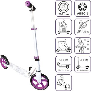 Алюмінієвий самокат Muuwmi - самокат з колесами 200 мм ABEC 5 GS-тестований регульований по висоті механізм складання нековзний ун