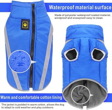 Водонепроникне пальто для собак, тепла зимова куртка, вітрозахисний одяг для домашніх тварин, флісова куртка-комбінезон для собак маленьких, середніх та великих собак, жилет з отвором для шлейки, XL-6XL (Синій, XL) Синій XL