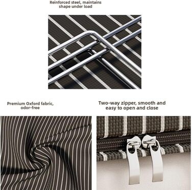 Компактний складний контейнер для зберігання зі сталевою опорною конструкцією та повітропроникною тканиною Оксфорд для економії місця (100 л, чорні смужки)