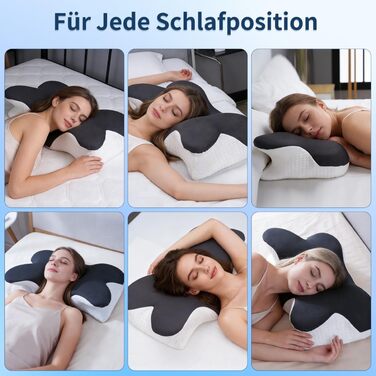 Подушка для шиї, подушка для голови 60x33x10/17 см, подушка з піни з ефектом пам&39яті, подушка для сну на боці, знімна подушка для підтримки шиї для сну на боці, спині та животі (сіра)