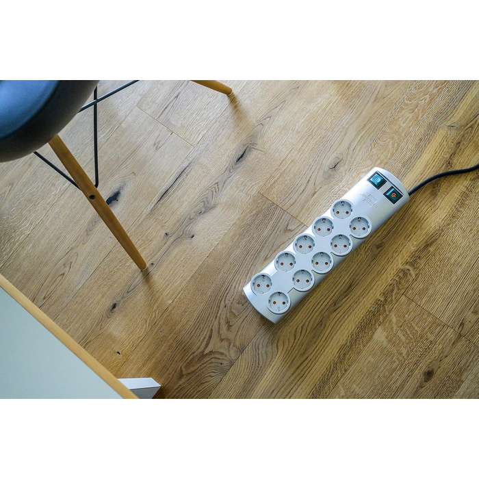 Багаторозеткова розетка 10-кратна (багаторозеткова розетка з 2 вимикачами на 5 розеток кожен і кабелем 2м) срібляста срібляста оди