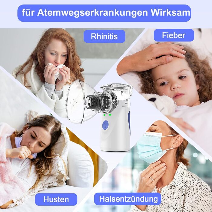 Інгалятор BIAOQINBO, інгалятор для дорослих та дітей, інгалятор-небулайзер з маскою для обличчя та мундштуком, надлегкий, маленький, зручний для перенесення (синій)