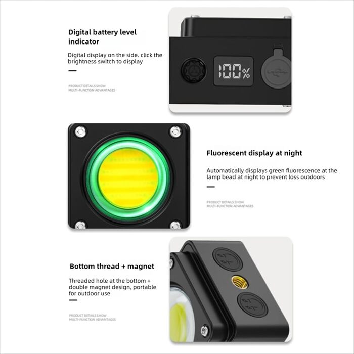 Ліхтарі для кемпінгу, світлодіодний ліхтарик та ліхтарик 3500 лм з акумуляторною батареєю 3000 мАг, регульована яскравість для кемпінгу, походів, аварійного відключення живлення (ЧОРНИЙ) Чорний