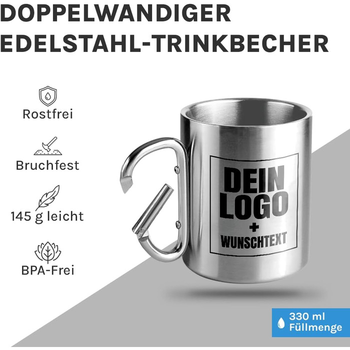 Персоналізована кружка з нержавіючої сталі з карабіном Ідея подарунка 330 мл Кружка Кемпінг Клуби Карнавал, кружка Марді Гра Кружка для клубу Марді Гра Персоналізована Срібна, блискуча